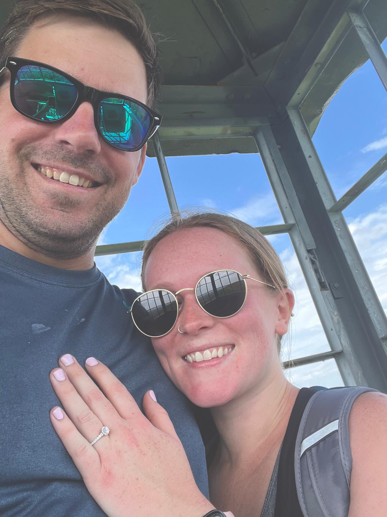 At the top of Stissing Fire tower after Matt popped the question!