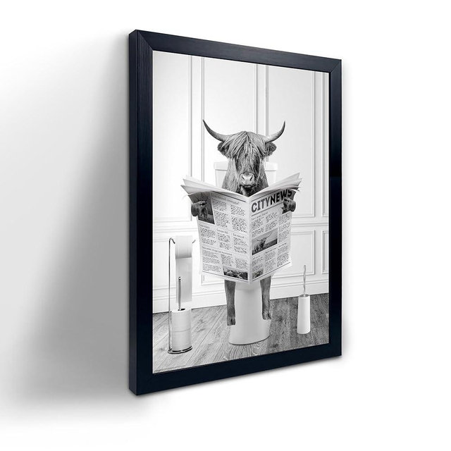 Black Framed Bathroom Decor - Funny Highland Cow Wall Art in Bathtub, Black and White Canvas Cow In Bathroom Picture, Humor Animals Bathroom Artwork Prints, Wall Decor Ready To Hang for Living Room, Bathroom, Bedroom, Kids Bathroom Decor
