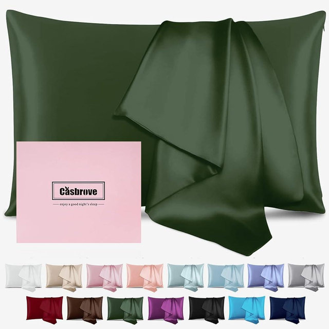Silk Pillow Cases for Hair and Skin Mulberry Silk Pillow Cases Soft Breathable Smooth Both Sided Natural Silk Pillow Cases with Zipper Beauty Sleep Silk Pillowcase 1 Pack for Gift(Standard,Green)