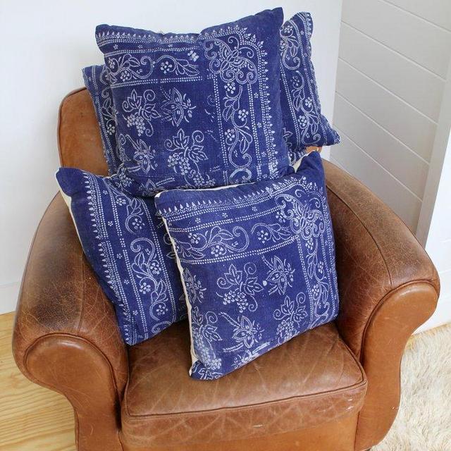 Diamonds and Rust "Vintage Indigo Batik Pillow: 20"