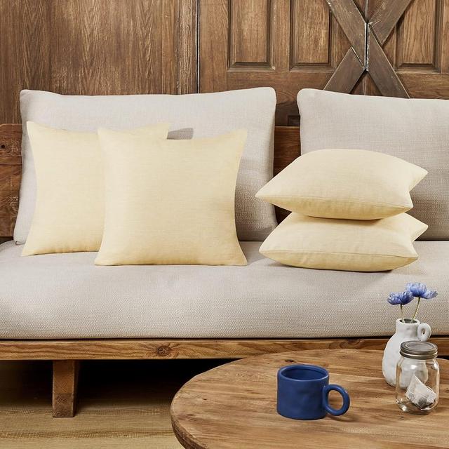 Deconovo Cushion Cover for Chair, Pillow Cover Faux Linen Pillow Cover with Invisible Zipper, 20x20 Inch, Pale Banana 4 Pcs Case Only No Insert
