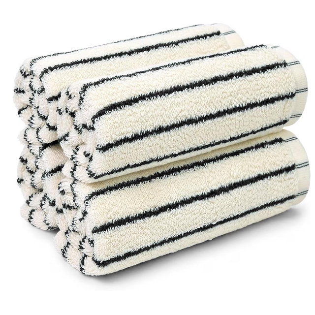 Jacquotha Striped Cotton Washcloths 12 Pack, 13” x 13” - Soft Wash Cloths for Bathroom, Kitchen, Gym, Face, Black and Cream