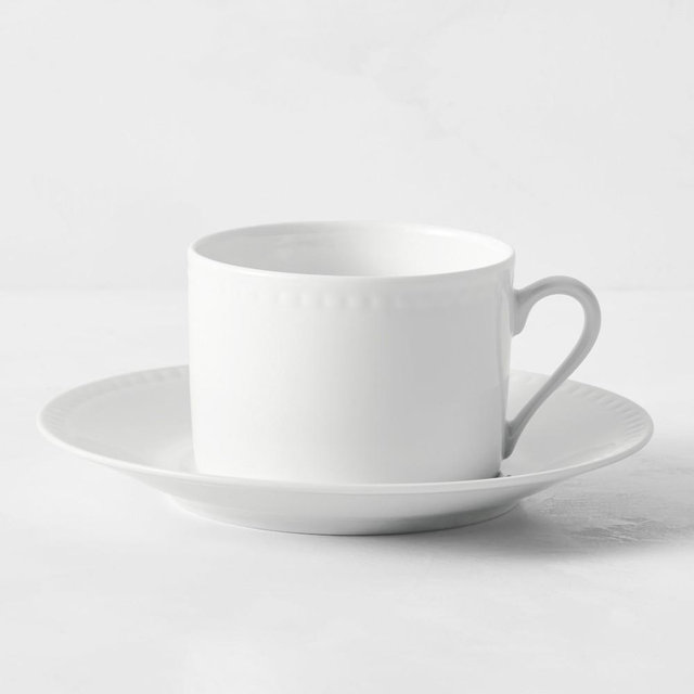 Apilco Beaded Hemstitch Porcelain Cups & Saucers, Set of 8