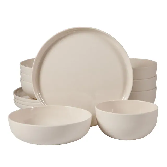 Gibson Home Candy Skies 12 Piece Unbreakable Wheat Straw Melamine Dinnerware Set - Taupe