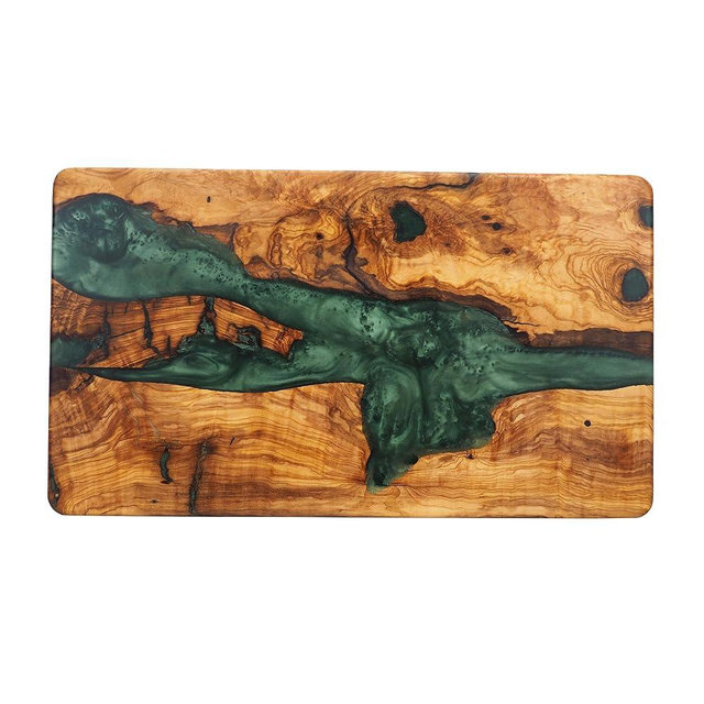 Olivarte Handmade Epoxy Cutting Board & Charcuterie Board - Decorative, Olive Wood Boards for Serving Cheese, Fruit, Meat - Ideal for Kitchen, Unique Housewarming Gift - Emerald Resin
