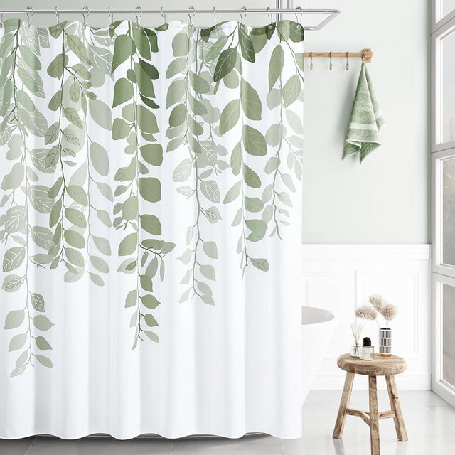 BOODII Long Shower Curtain 72x78, Sage Green Eucalyptu Shower Curtains for Bathroom Floral Watercolor Leaves Botanical Nature Fabric Bath Curtain Country Plant Cloth Bath Curtains