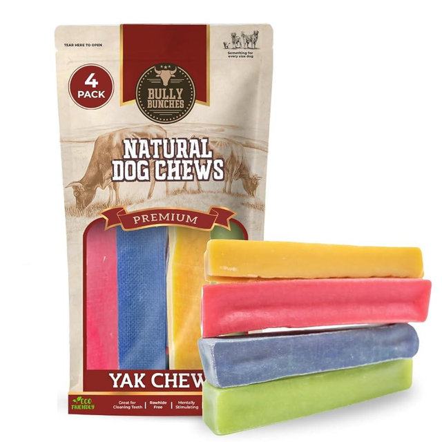 Bully Bunches Premium Fruit-Flavored Himalayan Yak Chew for Dogs - 100g, All-Natural, Long-Lasting, Authentic Yak Milk, Healthy Dental Chew, High-Protein (Medium Assorted - 4PK, Assorted)