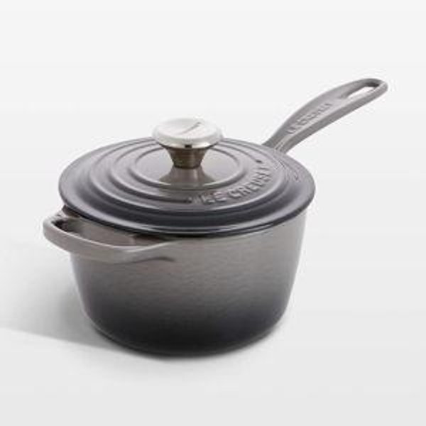 Le Creuset Signature 1.75-Qt. Chambray Enameled Cast Iron Saucepan with Lid - Oyster Grey
