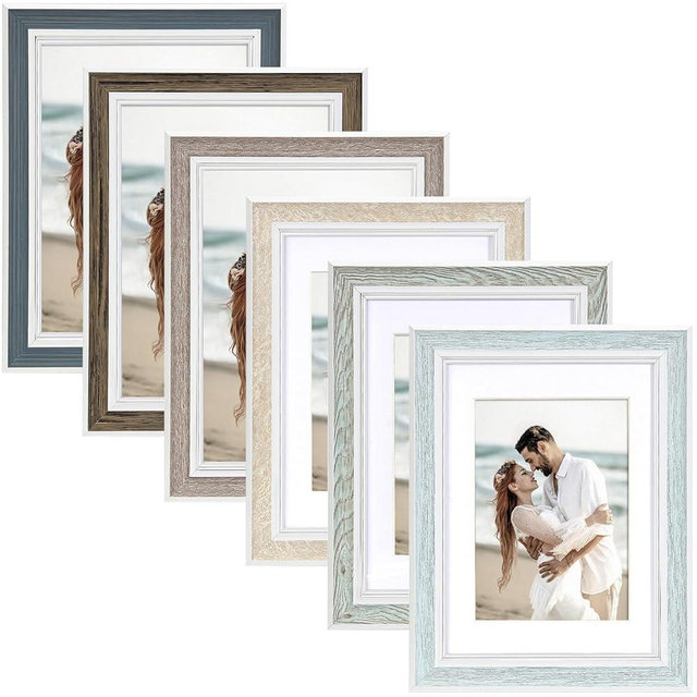 Daofary 5x7 Picture Frame Set of 6, Rustic Farmhouse Photo Frame, Display 4x6 with Mat or 5x7 Without Mat for Decorative on Wall Hanging and Tabletop Placement