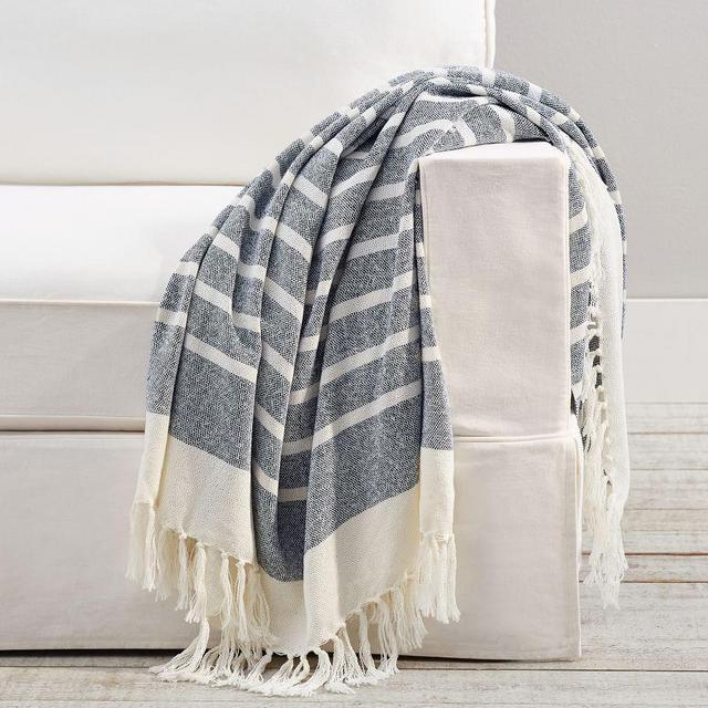 Everywhere Striped Indoor/Outdoor Throw, 50 x 60", Steel Blue