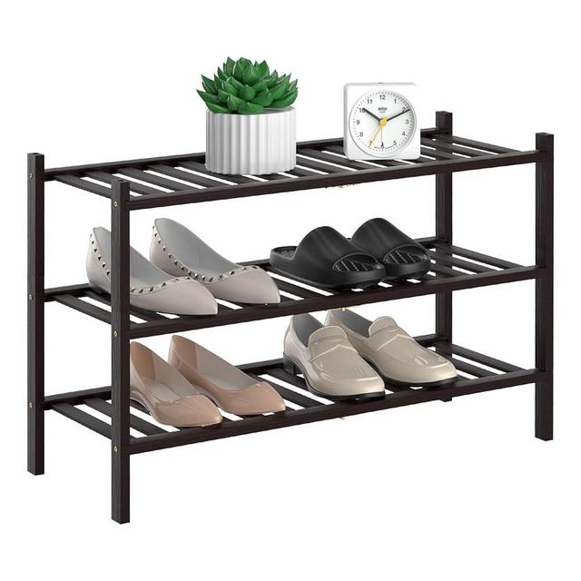 RONGJIA 3-Tier Natural Bamboo Shoe Rack - Stackable Storage Shelf with Multi-Function Combinations - Free Standing Shoe Racks for Convenient Shoe Organization（Brown） 11" D x 27" W x 20" H