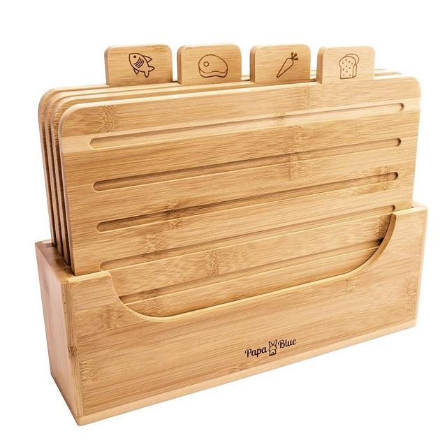 Bamboo Cutting Board Set of 4 Wooden Chopping Board Set With Holder Cutting Bboards For Kitchen With Labeled Icons Cutting Board With Juice Groove Bread Cutting Board - Christmas Cutting Board