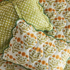 Iluka Cotton Printed Floral Shams, Standard Sham Set of 2 | Color: Marigold
