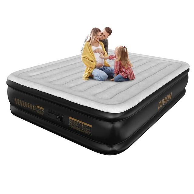 DIVON Air Mattress Queen with Built in Pump,Blow Up Mattress with Wave Pattern in 3 Mins,18'' Quick Inflatable Mattress, Luxury Airbed for Home&Camping,Black,660lbs
