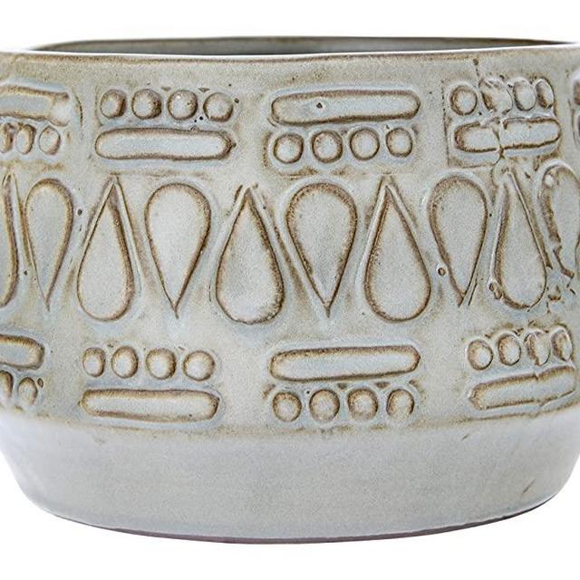 Creative Co-Op DF2979 Embossed Stoneware Reactive Glaze Finish (Holds 4" Pot/Each one Will Vary) Planter, Green