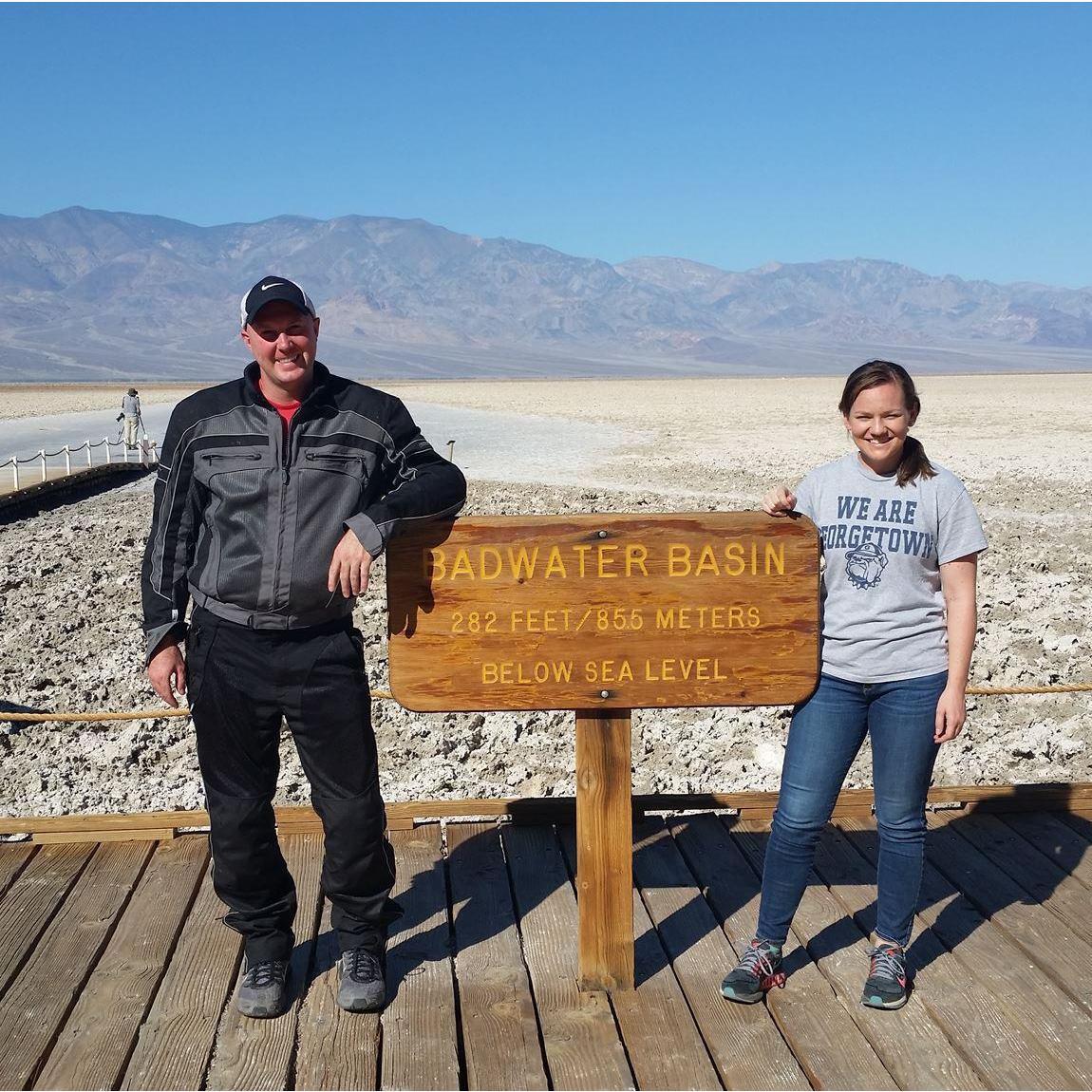 Lowest point below sea level in Death Valley on a motorcycle adventure