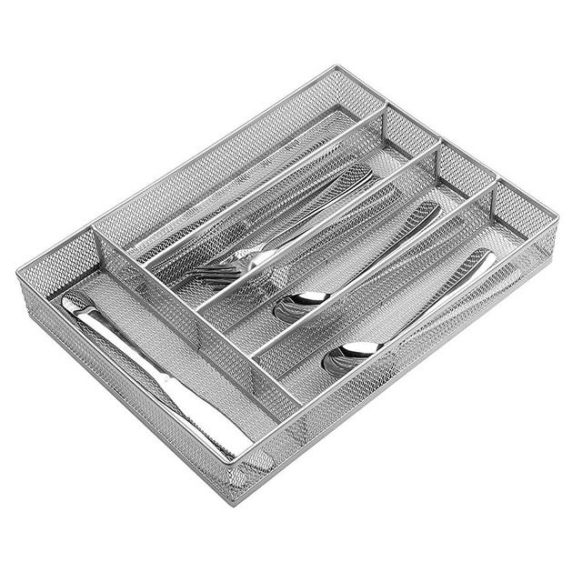 GBmall Metal Silverware Organizer, 5 Compartments Cooking Utensil Mesh Trays 12inch No-Slipping Drawer Organization for Office Home Kitchen
