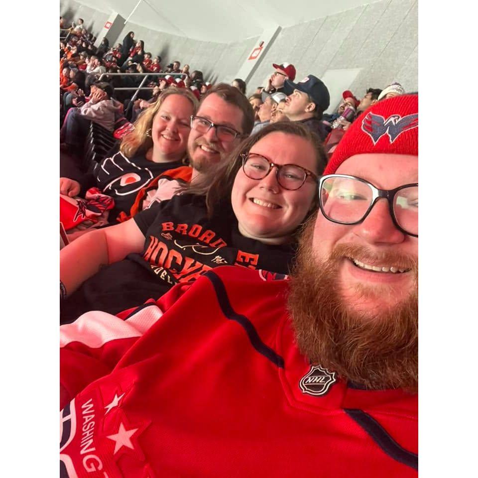 Seeing the Flyers vs. Capitals at Capital One Arena with Patrick and Emily.