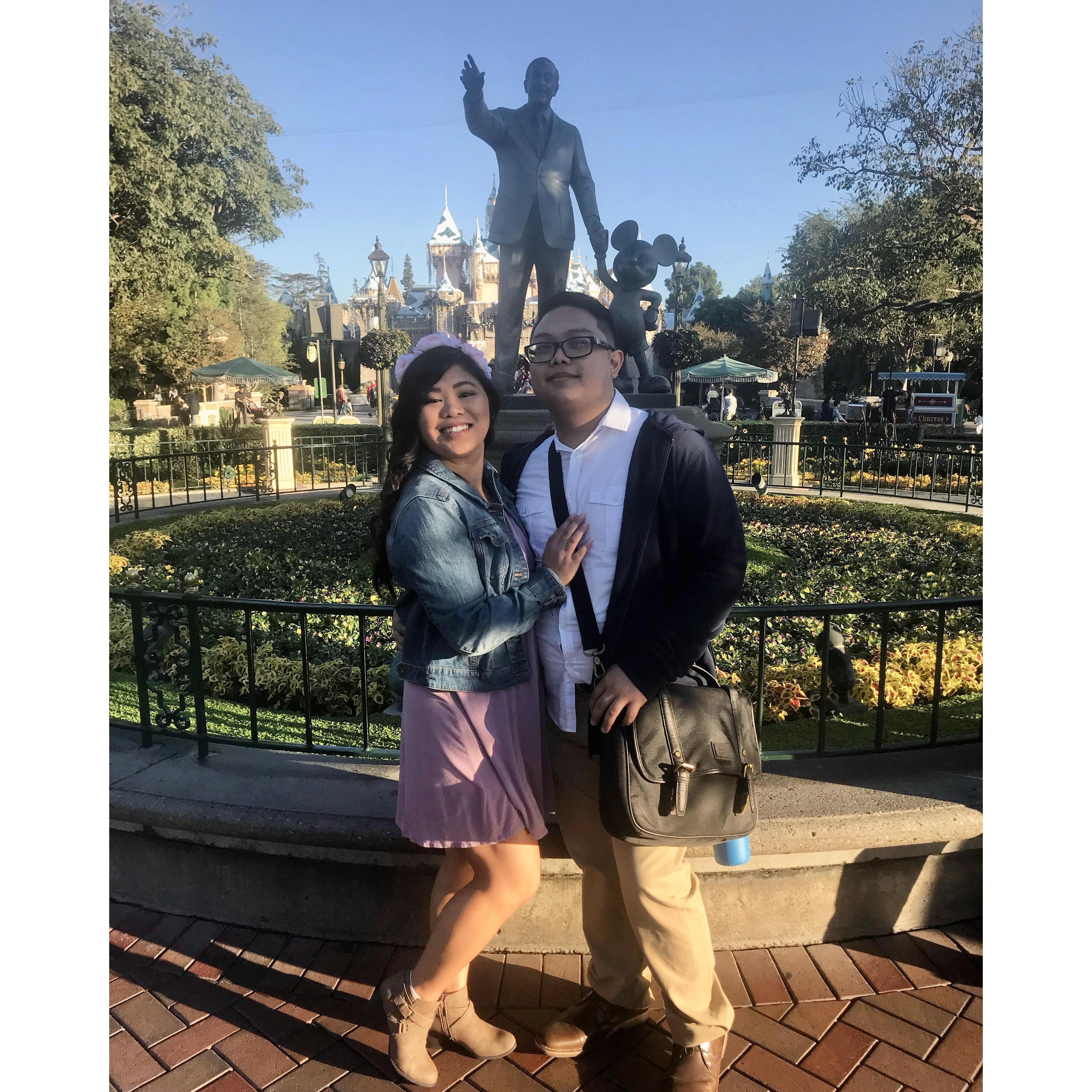 Kalia and Jan Disneybounding (low-key cosplay) as Rapunzel and Flynn Ryder for their 6th anniversary at Disneyland, the happiest place on earth (circa 2017)