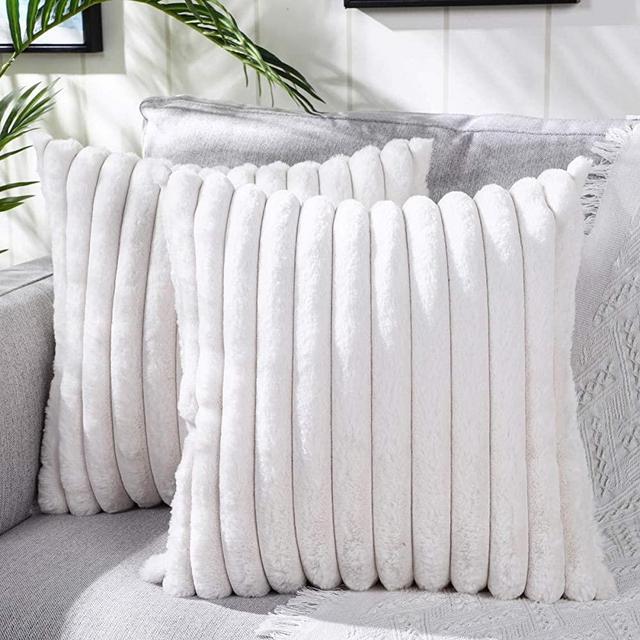DEELAND Pack of 2 Faux Fur Plush Decorative Throw Pillow Covers Fuzzy Striped Soft Pillowcase Cushion Covers for Sofa Couch Bedroom 18x18 inch