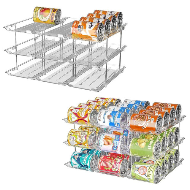 Can Organizer for Pantry, 6 Sets 3Tiers Can Storage Organizer Pantry, Soda Can Organizer for Fridge 72 Cans Rack Automatic Rolling Stackable Canned Food Organizer,Clear