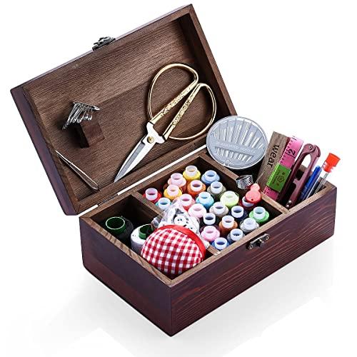 Wooden Sewing Kits Sewing Boxes and Baskets with Sewing Accessories Kit, Good for Adults/Kids/Girls