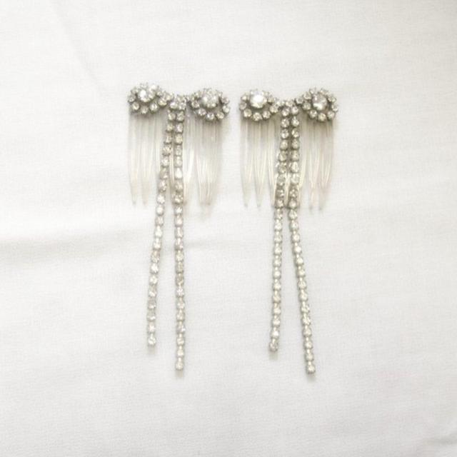Rhinestone Hair Combs Pair - Bows with Tails - Vintage
