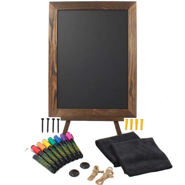 Chalk Board Sign Easel Stand Set - Standing Chalkboard Sign with Stand with Liquid Chalk Markers - Chalkboards to Write on with Stand - Wooden Frame Chalk Board Menu - Large Chalkboard by Peraco