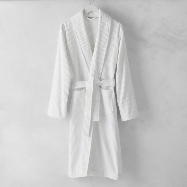 Organic Plush Waffle Velour Robe, Small, White