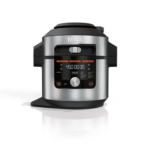 Ninja OL601 Foodi XL 8 Qt. Pressure Cooker Steam Fryer with SmartLid, 14-in-1 that Air Fries, Bakes & More, with 3-Layer Capacity, 5 Qt. Crisp Basket & 45 Recipes, Silver/Black (Renewed)