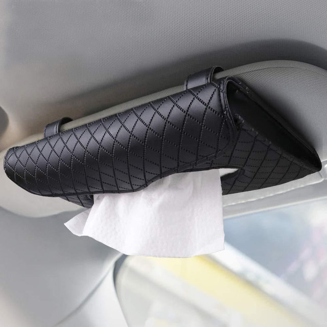 Cartisen Car Tissue Holder - Sun Visor Napkin Holder, PU Leather Backseat Tissue Case for Truck (Black)