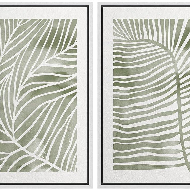 SIGNWIN Canvas Print Wall Art Set Green White Tropical Island Palm Leaves Nature Wilderness Illustrations Modern Art Rustic Multicolor for Living Room, Bedroom, Office - 16"x24"x2 White