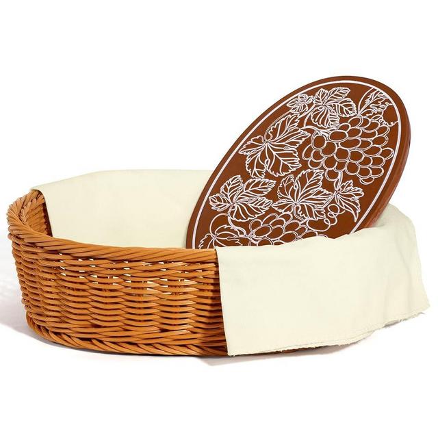 Cecnamt Bread Basket with Terracotta Warmer Stone, Liner and Cover Cloth, Bread Baskets for Serving, Sourdough, Bakers Gift for Kitchen, House Warming Gift - Plastic