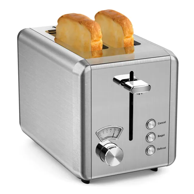 WHALL Toaster 2 slice, 6 Bread Shade Settings,Stainless Steel Toasters with Bagel,Cancel,Defrost Function,Removable Crumb Tray,1.5in Wide Slot.