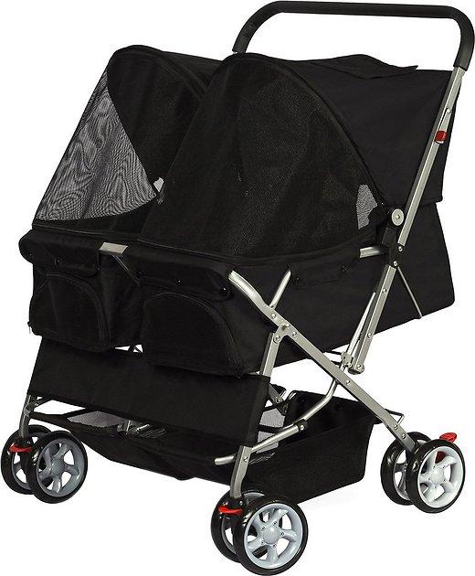 Paws & Pals Twin Double Folding Dog & Cat Stroller, Black