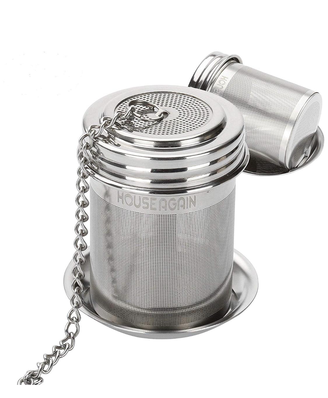 House Again 2 Pack Tea Ball Infuser & Cooking Infuser, Extra Fine Mesh Tea Infuser Screw Top 18/8 Stainless Steel with Extended Chain Hook to Brew Loose Leaf Tea, Spices & Seasonings
