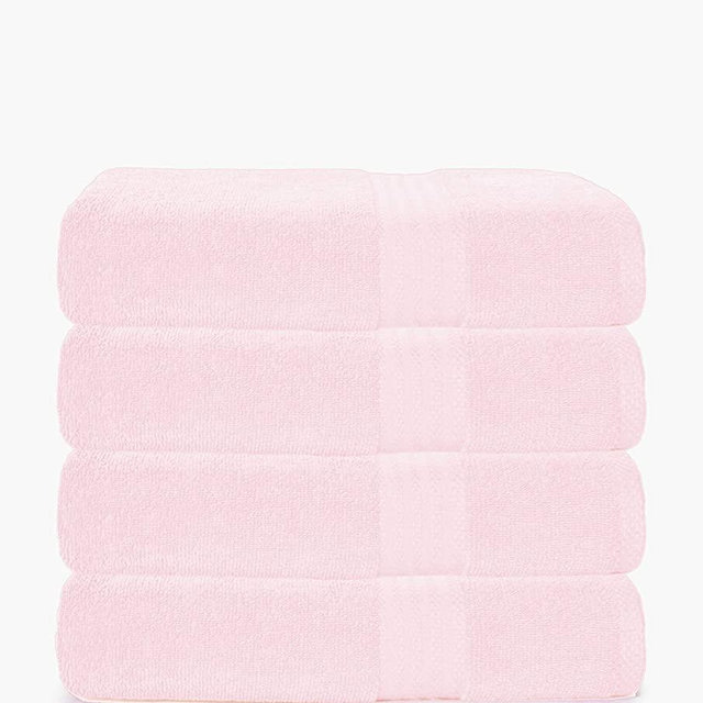 GLAMBURG Premium Cotton 4 Pack Bath Towel Set - 100% Pure Cotton - 4 Bath Towels 27x54 - Ideal for Everyday use - Ultra Soft & Highly Absorbent - Pink