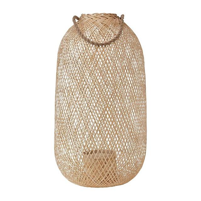 Bloomingville Hand-Woven Bamboo Lantern with Jute Handle & Glass Insert, Natural Candle Holder