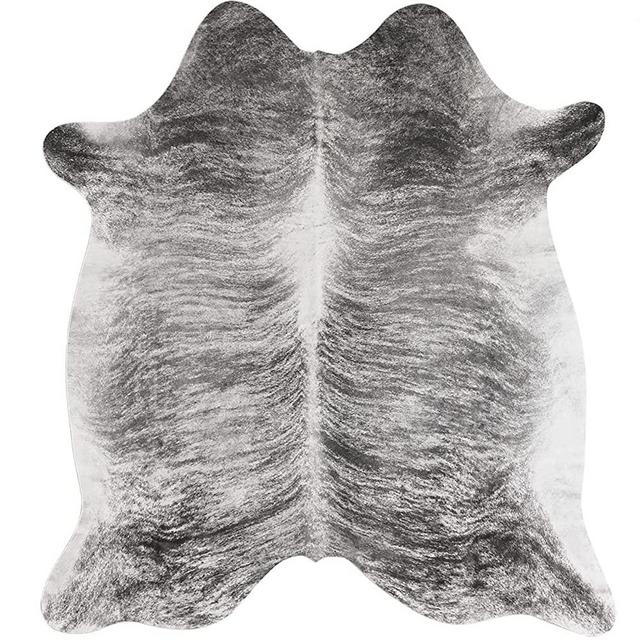 Softlife Cowhide Rug, 4.6 x 5.2 Feet Faux Cow Print Area Rug for Western Decor, Cow Hide Rug for Bedroom, Living Room, Office, Cow Shaped Rug, Grey, 55 x 62 inches