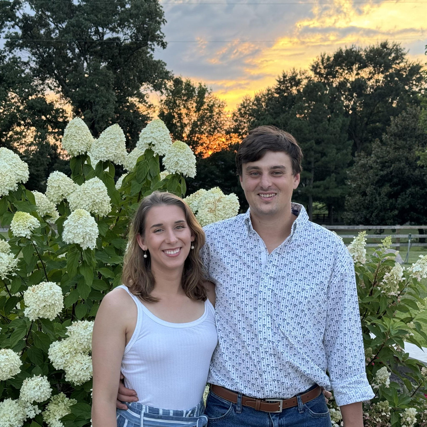 After a date night in the summer, we took this picture in Ryan's parents' backyard. Love hydrangeas!