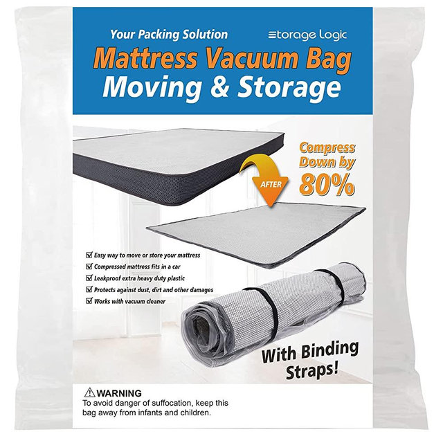 Queen/Full/Full-XL Foam Mattress Vacuum Bag for Moving, Vacuum Seal Mattress Bag with Straps