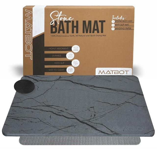 MATBOT Diatomite Stone Bath Mat, Diatomaceous Earth Bath Mat, Non-Slip, Highly Absorbent, Quick Drying Bath Mat, Dish Stone Drying Mat, Easy Clean, Bathroom Stone Mat (23.6" X 15.4" Grey Marble)