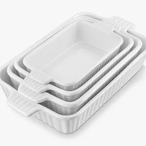 MALACASA Casserole Dishes for Oven, Ceramic Baking Dishes Set of 4, Rectangular Deep Lasagna Pans with Handles, Kitchen Baking Pan, Wedding Gift, White (9.4"/11.1"/12.2"/14.7"), Series BAKE