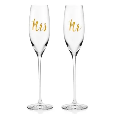 Olivia & Oliver® "Mr" and "Mrs" Toasting Flutes in Gold (Set of 2)
