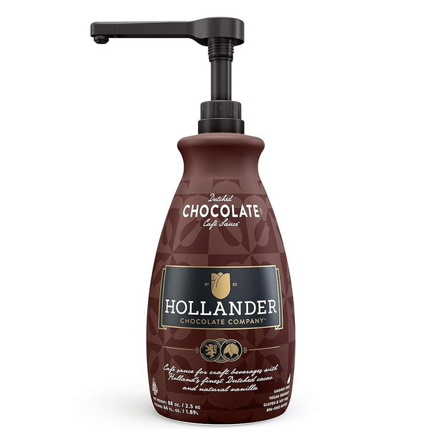Dutched Chocolate Café Sauce™ by Hollander Chocolate Co. | Perfect for the Professional or Home Barista | Rainforest Alliance Certified | Vegan Friendly, Gluten/Soy-Free, Corn Syrup Free | Net Wt. 89 oz (64 fl. Oz.) Large Bottle (PUMP Included)