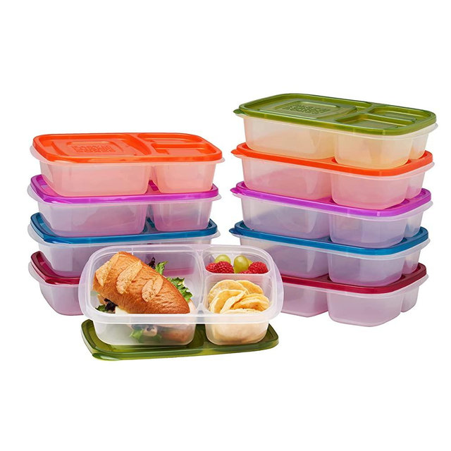 EasyLunchboxes - Bento Lunch Boxes - Reusable 3-Compartment Food Containers for School, Work, and Travel, Set of 10, (Classic)