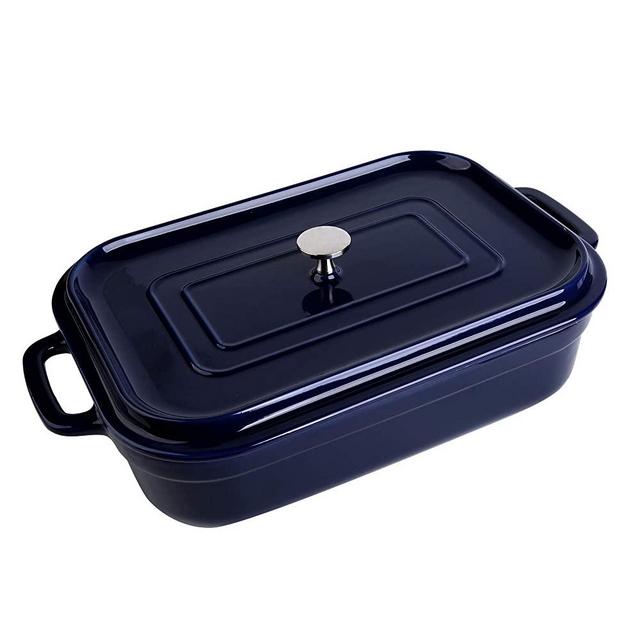 16.9x10x3.5 Inch， Inspack Ceramic Casserole Dish with Lid, Large bakeware with Blue