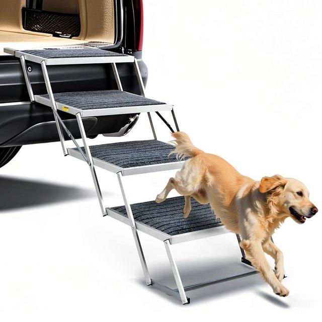LUFFWELL Extra Wide Dog Stair for Car, 19.2” Foldable Dog Car Step with Nonslip Carpet Surface for Truck and SUV, Lightweight Pet Ladder for Dogs Support Up to 200LBS (Wide 4 Steps)