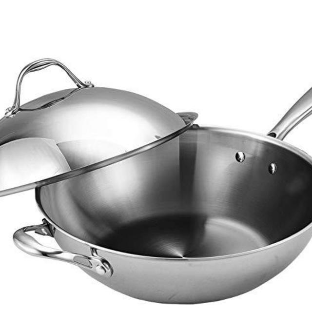 Cooks Standard NC-00233 Stainless Steel Stir Fry Pan with Dome Lid 13-Inch Multi-Ply Clad Wok, Silver