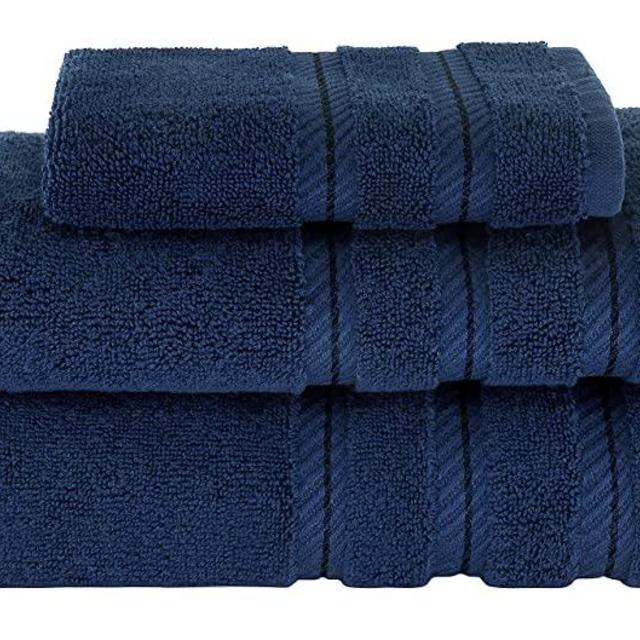 American Soft Linen Premium, Luxurious & Complete Set of 3 Piece Towel Set for Kitchen and Bathroom, Cotton for Maximum Softness and Absorbency, Navy Blue